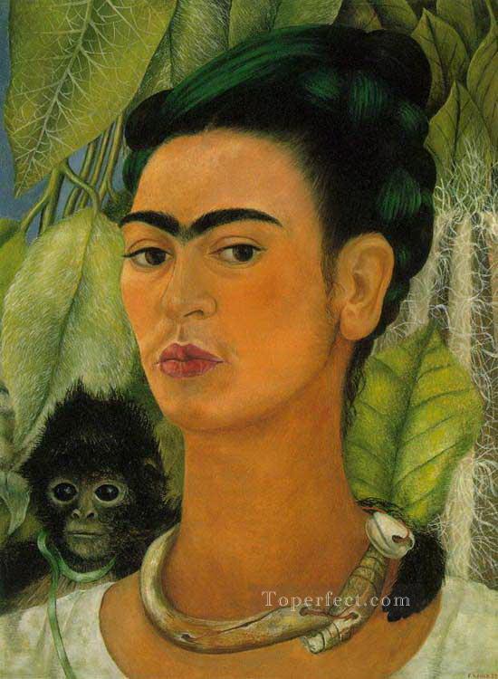 Self Portrait with a Monkey feminism Frida Kahlo Oil Paintings